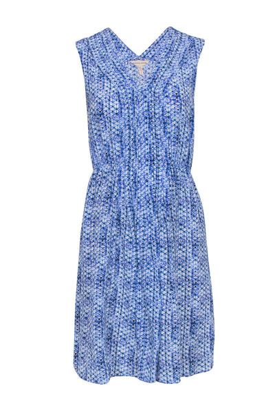 Current Boutique-Rebecca Taylor - Blue Geometric Printed Silk A-Line Dress w/ Pleats Sz 0