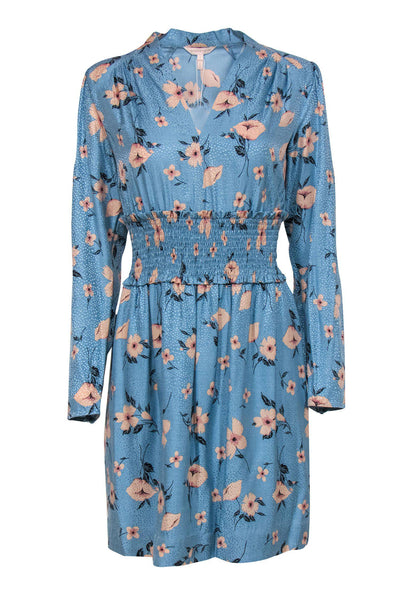 Current Boutique-Rebecca Taylor - Blue & Pink Floral Print Long Sleeve Fit & Flare Dress Sz 6