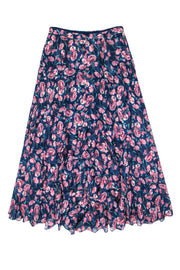 Current Boutique-Rebecca Taylor - Blue & Pink Floral Print Tiered Ruffle Maxi Skirt Sz 0