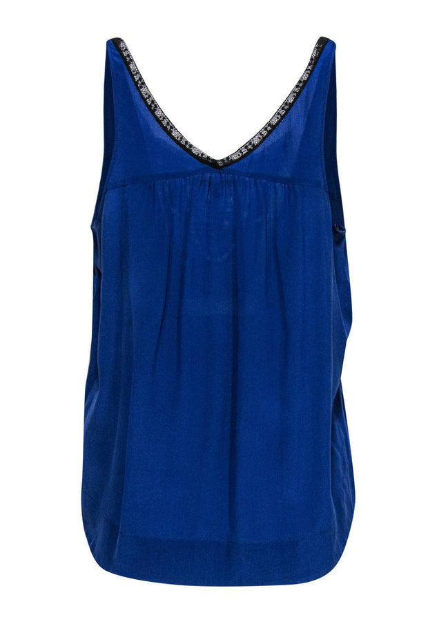 Current Boutique-Rebecca Taylor - Blue Silk Tank w/ Black Lace Trim Sz 8