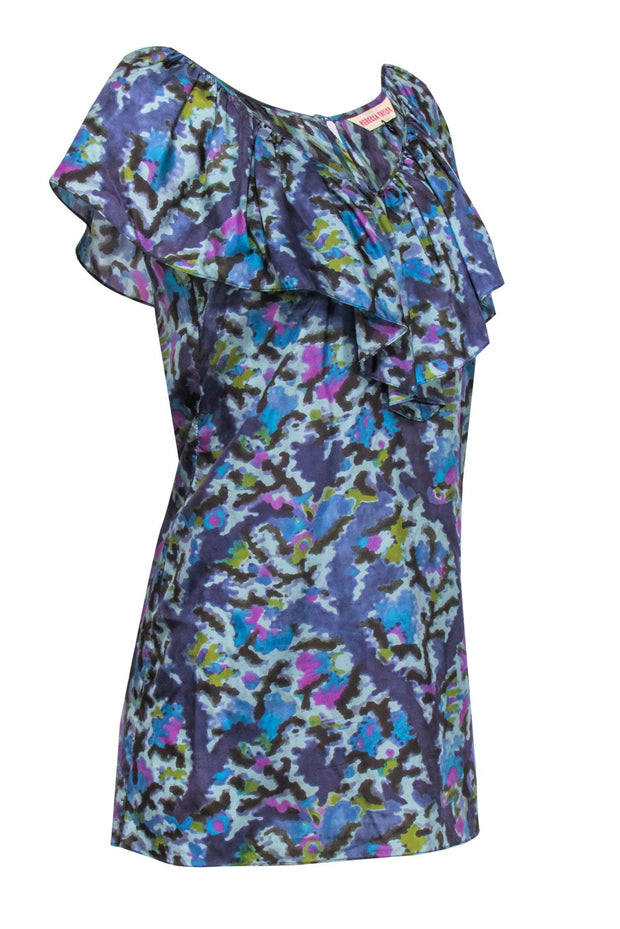 Current Boutique-Rebecca Taylor - Blue Tone Abstract Print Silk Dress Sz 2