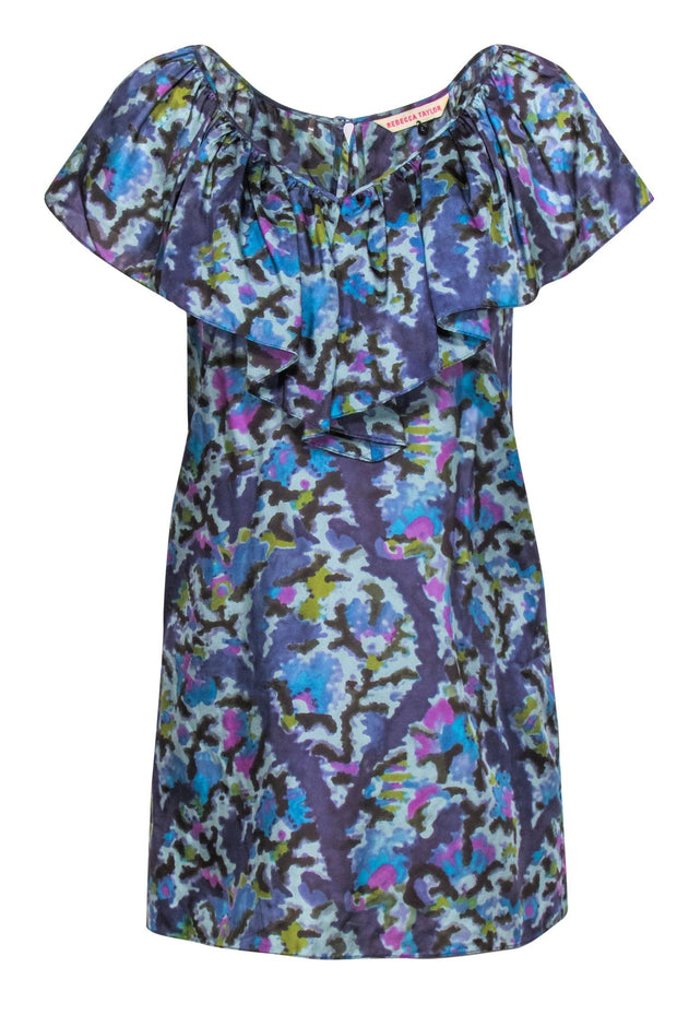 Current Boutique-Rebecca Taylor - Blue Tone Abstract Print Silk Dress Sz 2