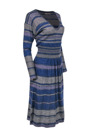 Current Boutique-Rebecca Taylor - Blue, Violet & Grey Striped Dress Sz S