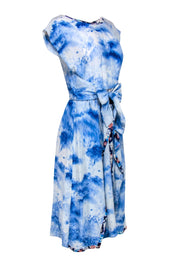 Current Boutique-Rebecca Taylor - Blue & White Marbled Tie-Waist Dress w/ Contrasting Trim Sz 6