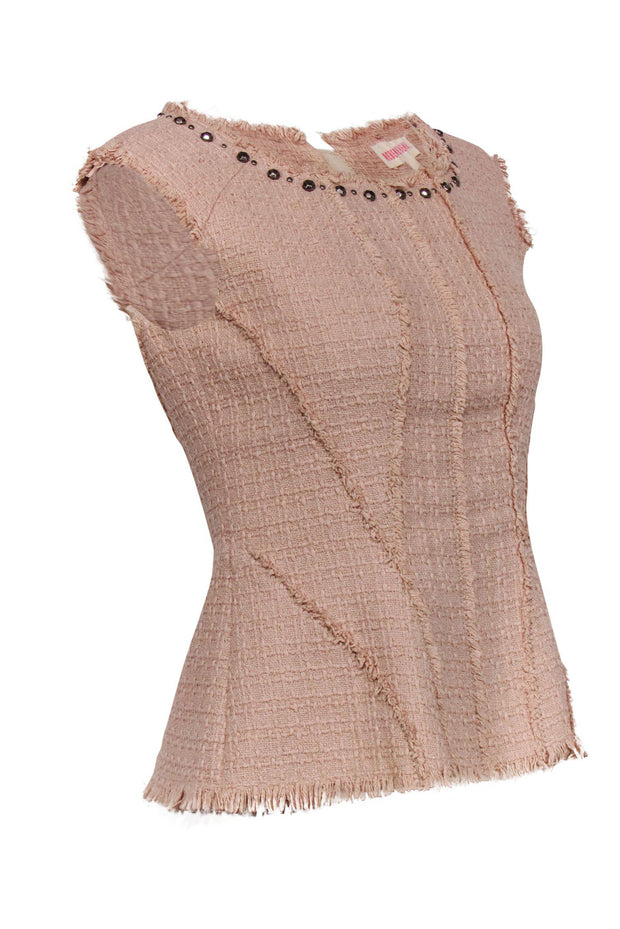 Current Boutique-Rebecca Taylor - Blush Pink Tweed Peplum Top w/ Studs Sz 2