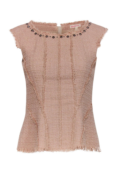 Current Boutique-Rebecca Taylor - Blush Pink Tweed Peplum Top w/ Studs Sz 2