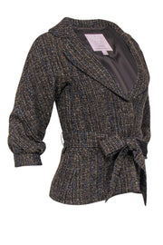 Current Boutique-Rebecca Taylor - Brown, Gold & Blue Tweed Belted Jacket Sz 2