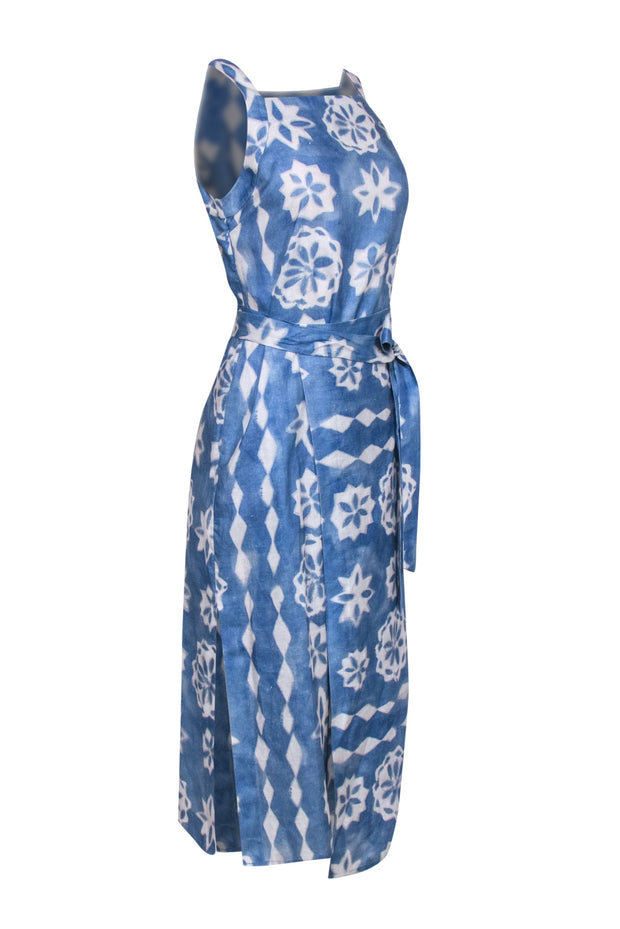 Current Boutique-Rebecca Taylor - Chambray w/ Bleach Dye Star Print Faux Wrap Skirt Midi Dress Sz S