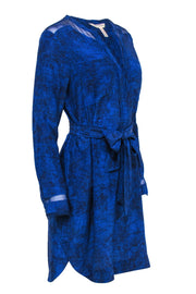 Current Boutique-Rebecca Taylor - Cobalt & Black Pixel Abstract Print Silk Shirtdress Sz 8