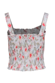 Current Boutique-Rebecca Taylor - Cream & Multicolor Floral Print Crop Top w/ Smocking Detail Sz M