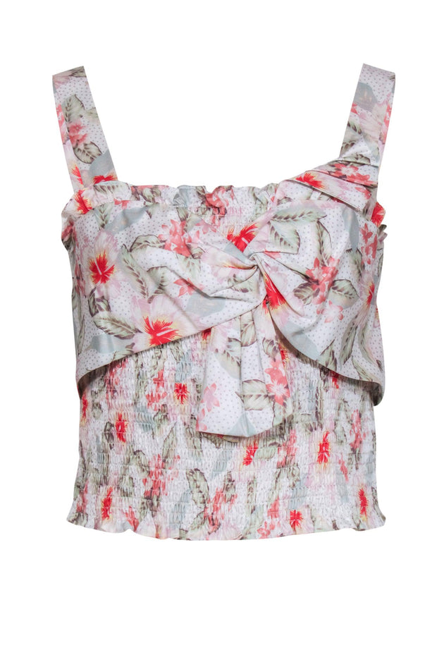 Current Boutique-Rebecca Taylor - Cream & Multicolor Floral Print Crop Top w/ Smocking Detail Sz M