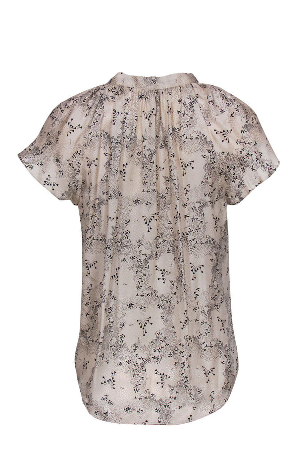 Current Boutique-Rebecca Taylor - Cream Textured Silk Top w/ Dainty Black Floral Print Sz 6