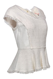 Current Boutique-Rebecca Taylor - Cream Tweed & Leather Peplum Top Sz 12