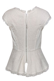 Current Boutique-Rebecca Taylor - Cream Tweed & Leather Peplum Top Sz 12