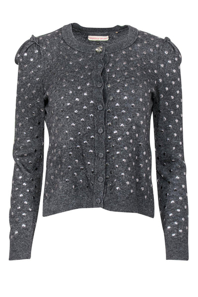 Current Boutique-Rebecca Taylor - Dark Grey Silver Studded Button-Up Wool Blend Cardigan Sz M
