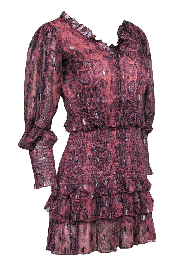 Current Boutique-Rebecca Taylor - Dark Pink Snakeskin Dress w/ Sliver Metallic Detail Sz XS