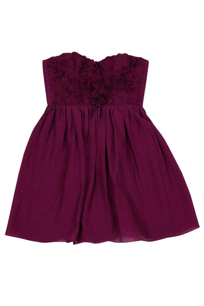 Current Boutique-Rebecca Taylor - Dark Pink Strapless Rosette Dress Sz 10