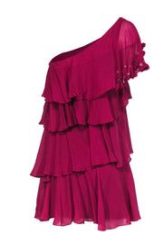 Current Boutique-Rebecca Taylor - Fuchsia Silk Tiered One-Shoulder Dress Sz 4