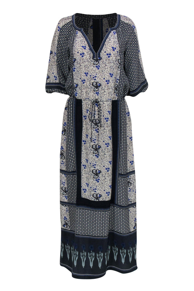 Current Boutique-Rebecca Taylor - Gray & Blue Floral Silk Maxi Dress Sz 4