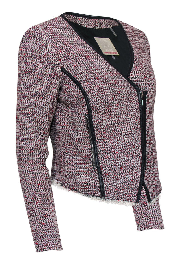 Current Boutique-Rebecca Taylor - Gray & Red Woven Tweed Zip-Up Jacket Sz 8