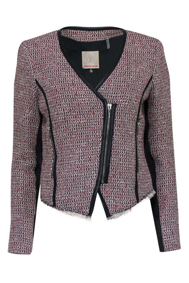 Current Boutique-Rebecca Taylor - Gray & Red Woven Tweed Zip-Up Jacket Sz 8