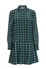 Current Boutique-Rebecca Taylor - Green Plaid Long Sleeve Dress w/ Pleated Skirt Sz S