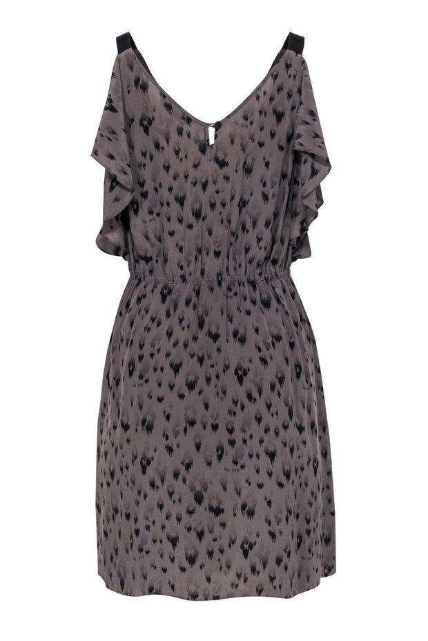 Current Boutique-Rebecca Taylor - Grey & Black Leopard Print Sleeveless Ruffle Silk Dress w/ Beading Sz 6