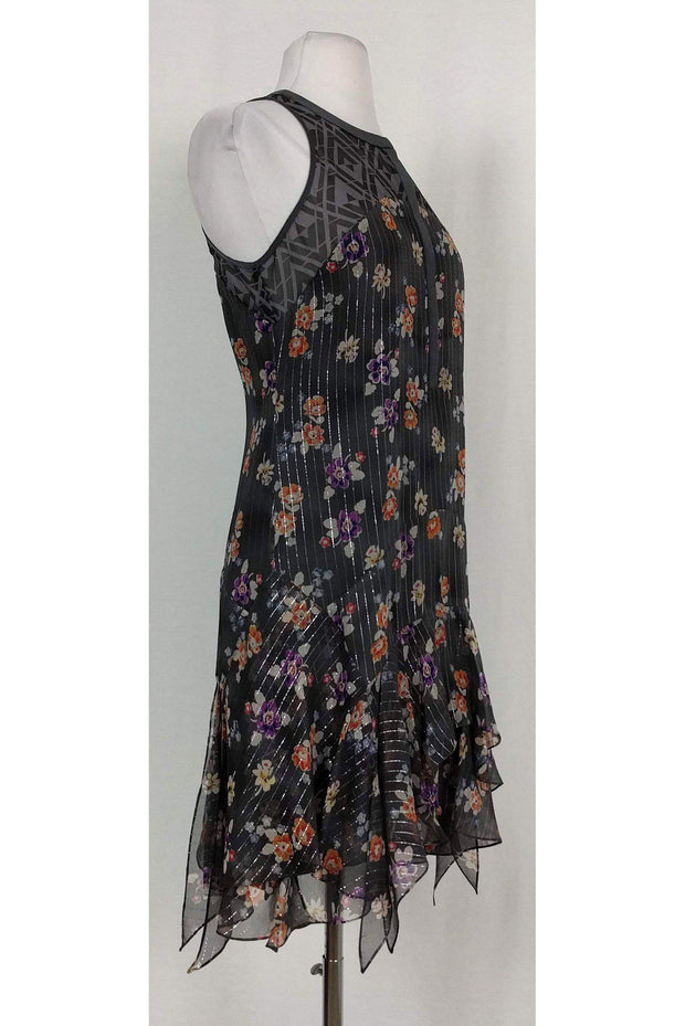 Current Boutique-Rebecca Taylor - Grey Floral Ruffle Dress Sz 2