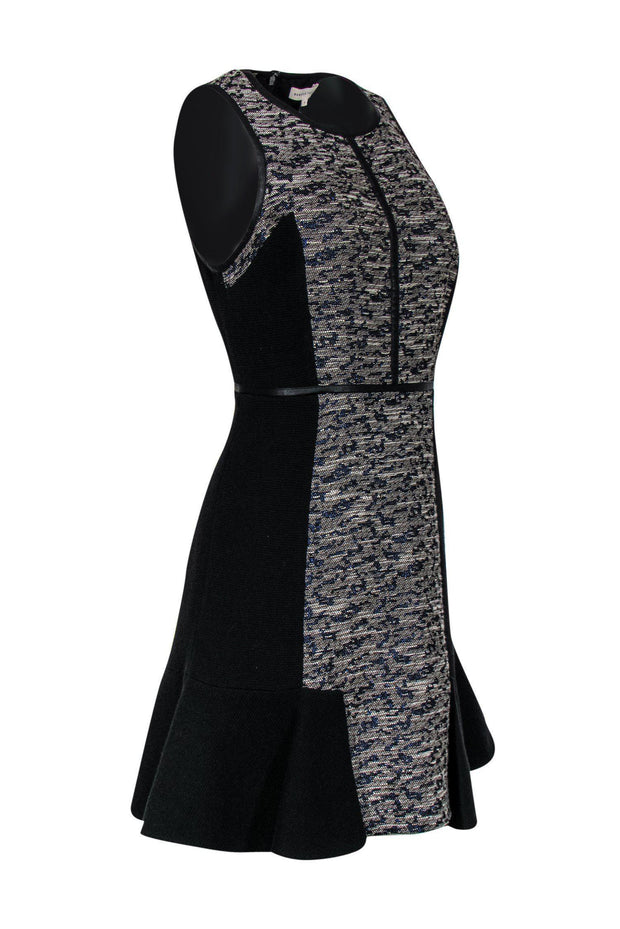 Current Boutique-Rebecca Taylor - Grey & Metallic Blue Paneled Tweed Dress w/ Peplum Sz 6