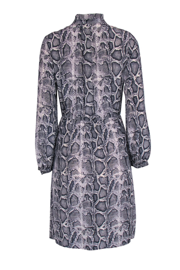 Current Boutique-Rebecca Taylor - Grey Snakeskin Print Tied Silk Shirtdress Sz 6