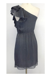 Current Boutique-Rebecca Taylor - Grey Swiss Dot Silk One Shoulder Dress Sz 6