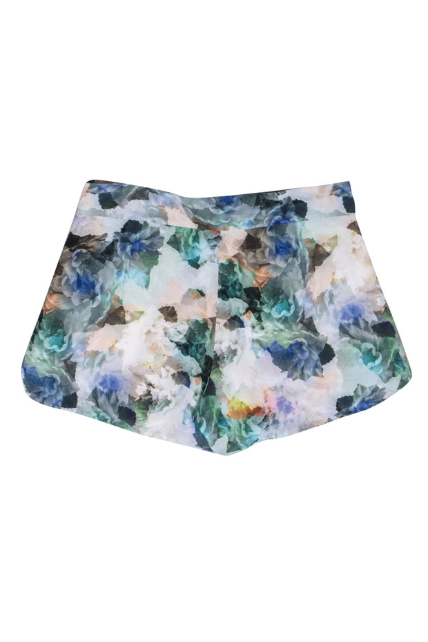 Current Boutique-Rebecca Taylor - Ivory Silk Shorts w/ Large Multicolor Floral Print Sz 8