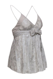 Current Boutique-Rebecca Taylor - Light Grey Metallic Floral Print Babydoll Tank Sz 6