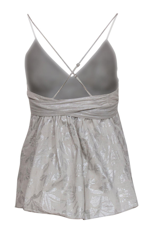 Current Boutique-Rebecca Taylor - Light Grey Metallic Floral Print Babydoll Tank Sz 6