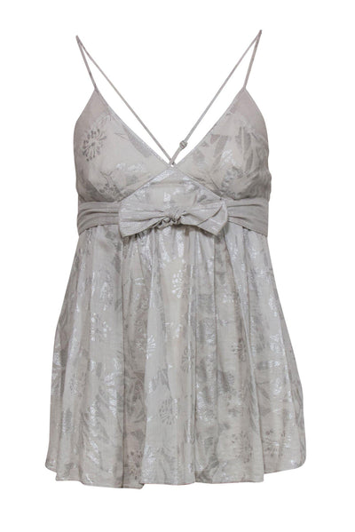 Current Boutique-Rebecca Taylor - Light Grey Metallic Floral Print Babydoll Tank Sz 6