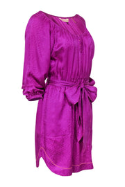 Current Boutique-Rebecca Taylor - Magenta Snakeskin Embossed Silk Sheath Dress w/ Tie Belt Sz 6