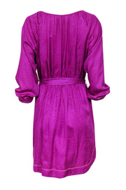 Current Boutique-Rebecca Taylor - Magenta Snakeskin Embossed Silk Sheath Dress w/ Tie Belt Sz 6