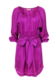 Current Boutique-Rebecca Taylor - Magenta Snakeskin Embossed Silk Sheath Dress w/ Tie Belt Sz 6