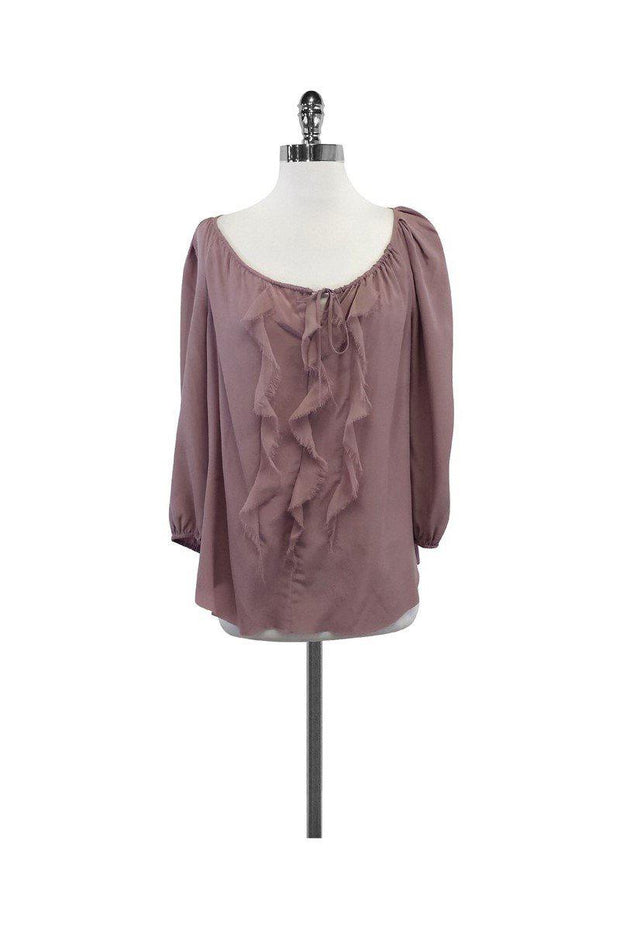 Current Boutique-Rebecca Taylor - Mauve Bishop Sleeve Frayed Silk Blouse Sz 6