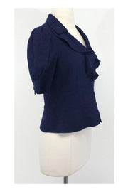 Current Boutique-Rebecca Taylor - Navy Linen Blend Cropped Ruffle Jacket Sz 2