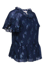 Current Boutique-Rebecca Taylor - Navy Metallic Star Printed Top w/ Peplum Sz XS