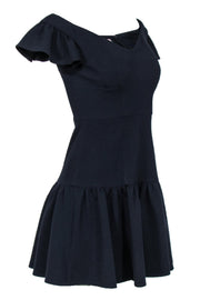 Current Boutique-Rebecca Taylor - Navy Off-the-Shoulder Flounce Dress Sz 2