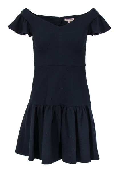 Current Boutique-Rebecca Taylor - Navy Off-the-Shoulder Flounce Dress Sz 2