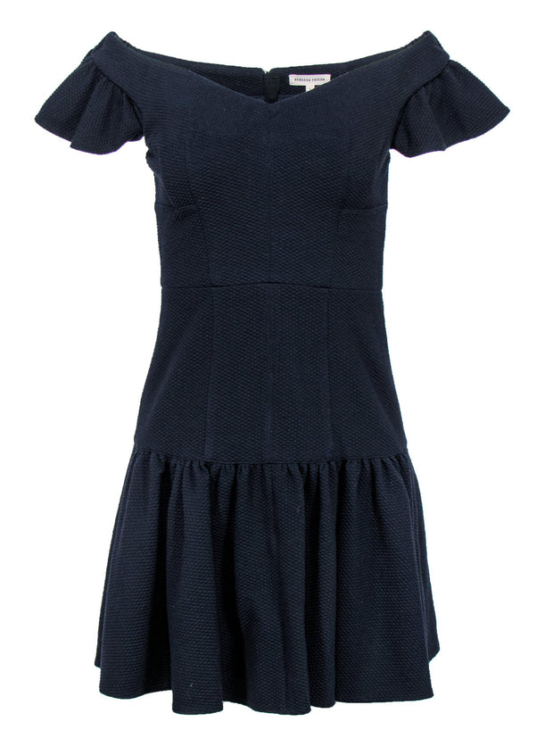 Current Boutique-Rebecca Taylor - Navy Off-the-Shoulder Flounce Dress Sz 2