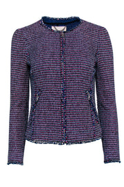 Current Boutique-Rebecca Taylor - Navy & Pink Woven Tweed Zip-Up Jacket Sz 4