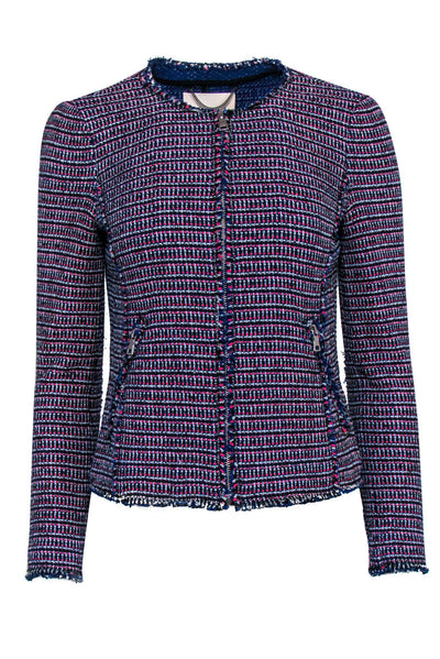 Current Boutique-Rebecca Taylor - Navy & Pink Woven Tweed Zip-Up Jacket Sz 4