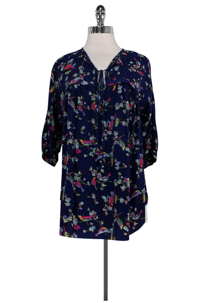 Current Boutique-Rebecca Taylor - Navy Silk Bird Print Top Sz 0