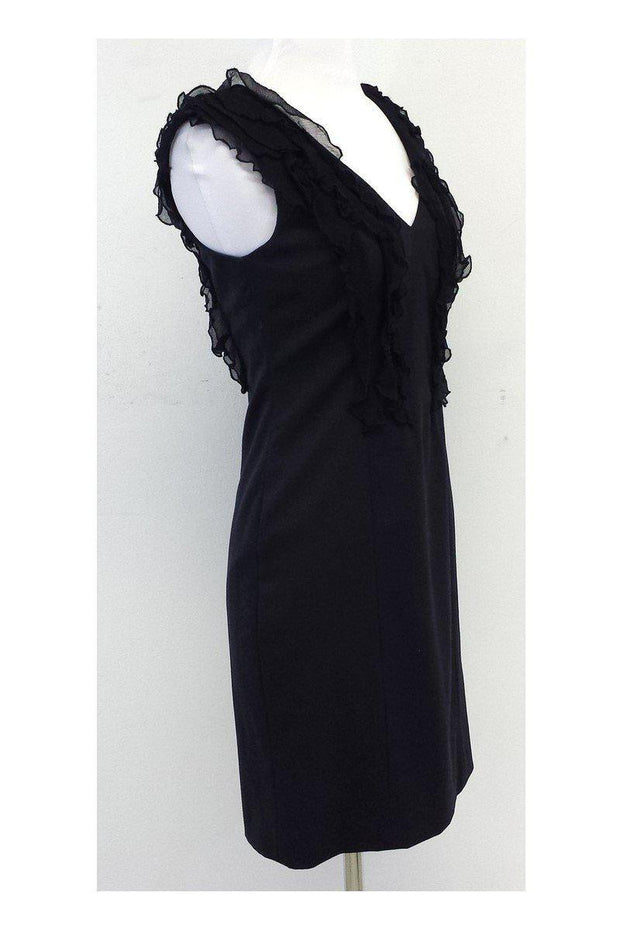 Current Boutique-Rebecca Taylor - Navy Wool & Silk Ruffle Sleeveless Dress Sz 2