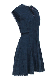 Current Boutique-Rebecca Taylor - Navy Woven Tweed A-Line Dress w/ Frayed Edges Sz 4