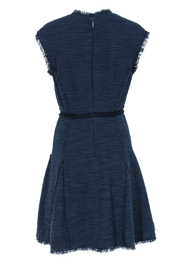 Current Boutique-Rebecca Taylor - Navy Woven Tweed A-Line Dress w/ Frayed Edges Sz 4